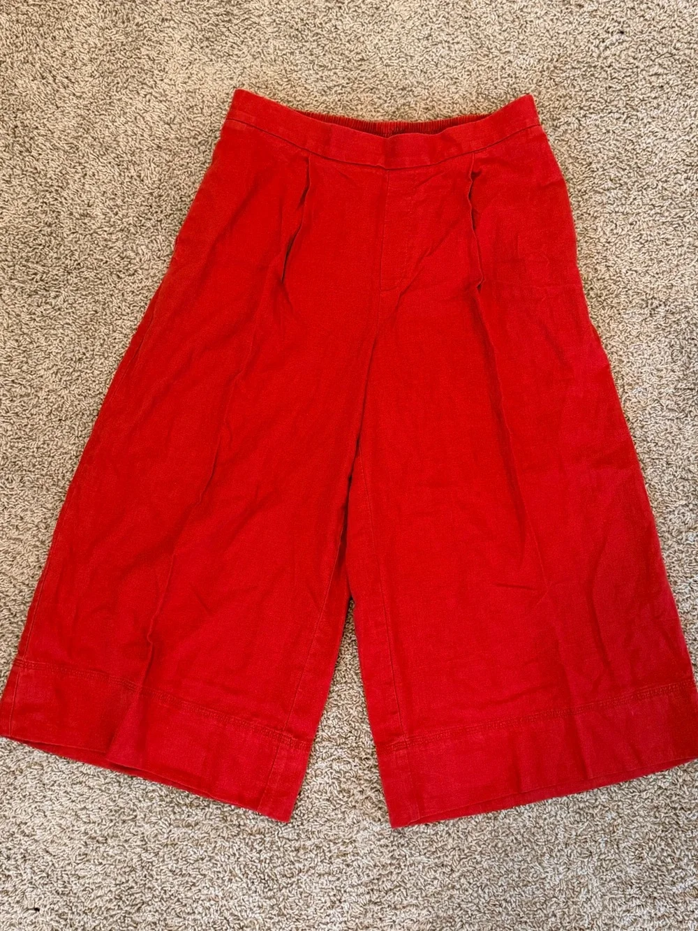 Wide Leg Crop Linen Blend Pants - Red
